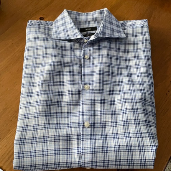 Hugo Boss sharp fit plaid dress shirt